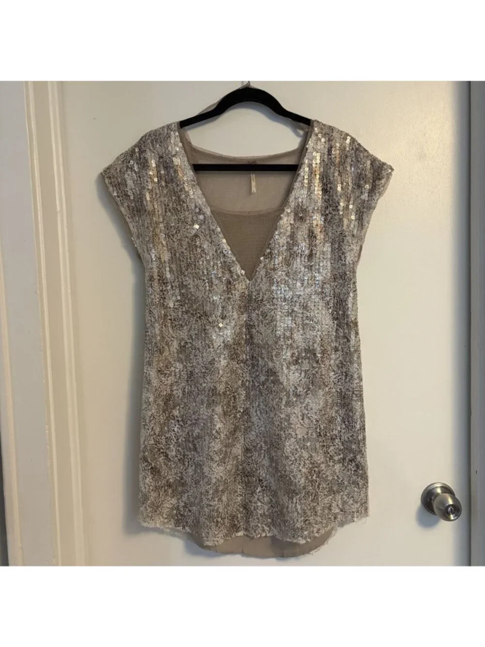 Free People Midnight Dreamer Shattered Glass Mini Sequin Dress XS Gold Party